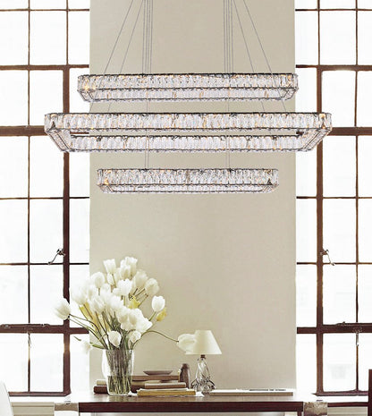 Monroe 50" Wide Black Crystal 3-Tier LED Pendant Light