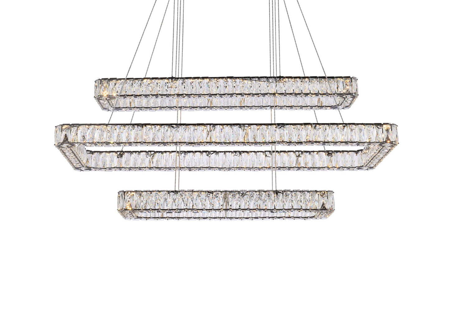 Monroe 50" Wide Black Crystal 3-Tier LED Pendant Light