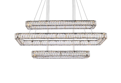 Monroe 50" Wide Black Crystal 3-Tier LED Pendant Light