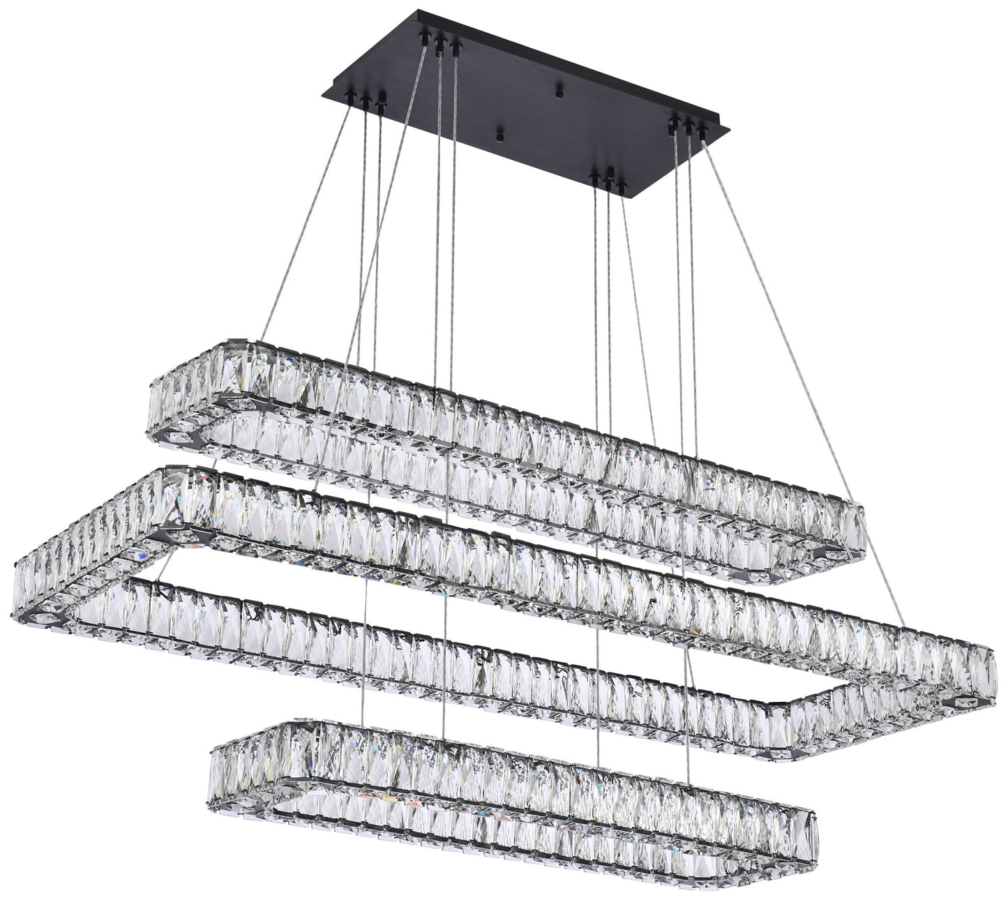 Monroe 50" Wide Black Crystal 3-Tier LED Pendant Light