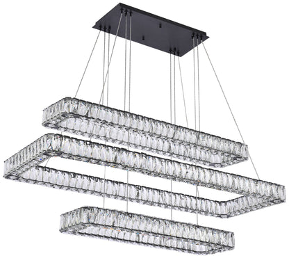 Monroe 50" Wide Black Crystal 3-Tier LED Pendant Light