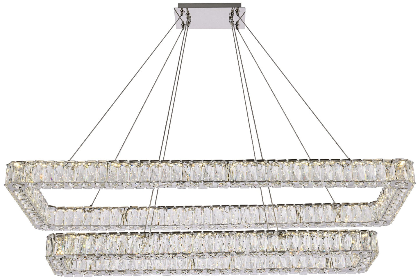 Monroe 50" Wide Chrome Crystal LED Rectangular Pendant Light