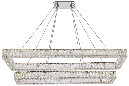 Monroe 50" Wide Chrome Crystal LED Rectangular Pendant Light