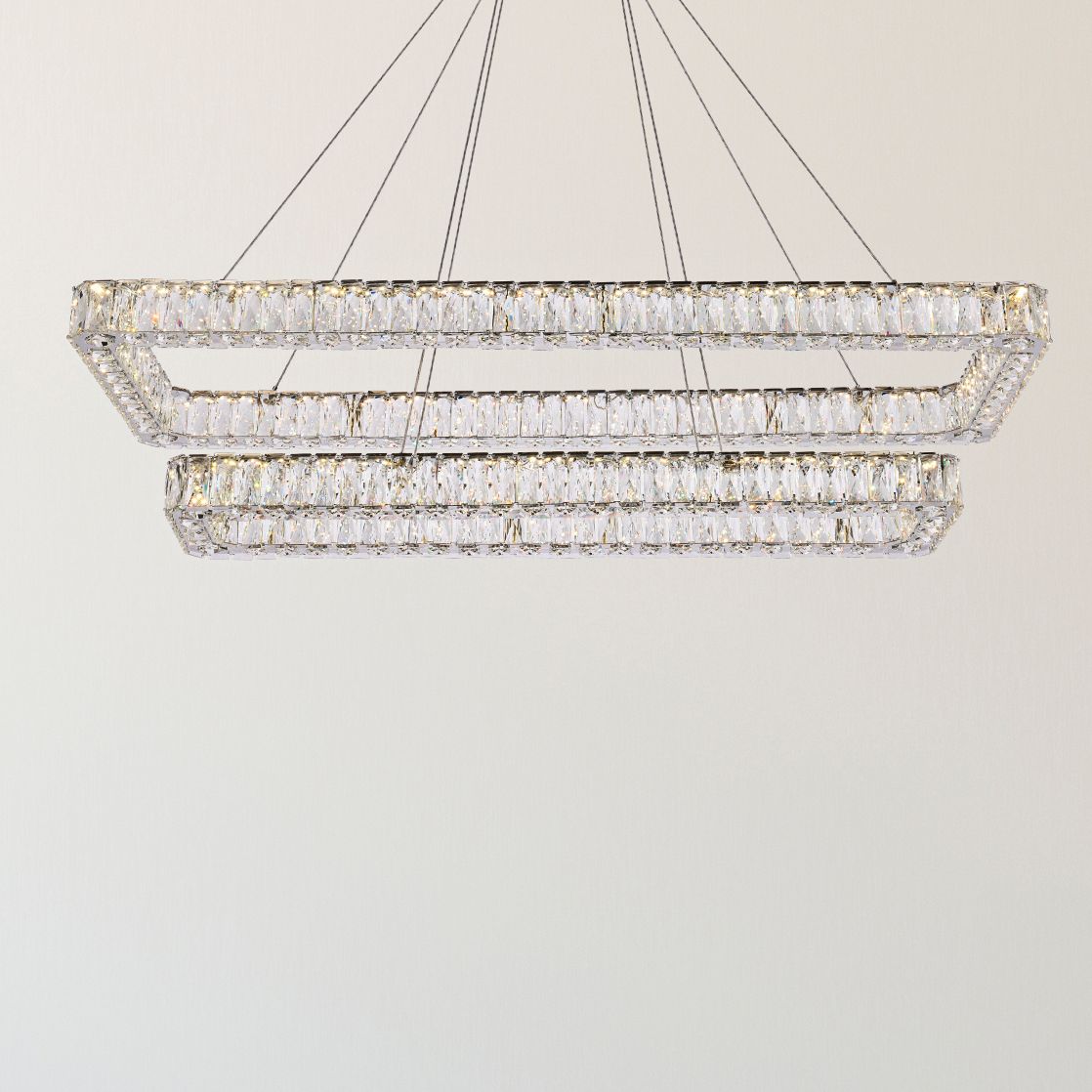 Monroe 50" Wide Chrome Crystal LED Rectangular Pendant Light