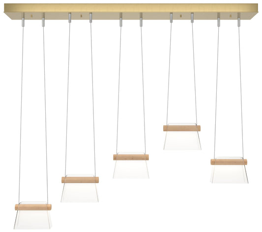 More Cowbell LED Pendant - Modern Brass - Maple Wood - Clear