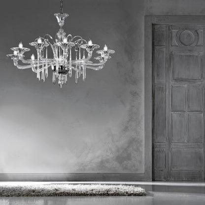 Murano Glass Chandelier With Fluted Pendants