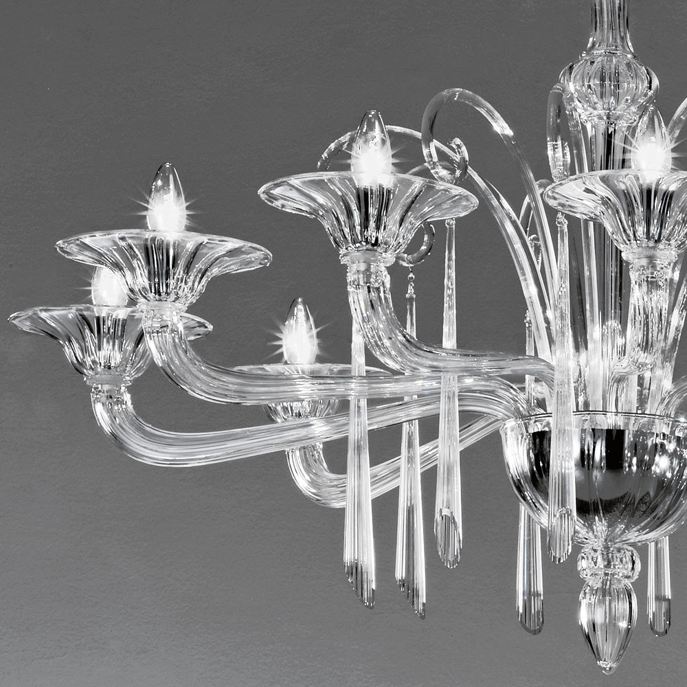 Murano Glass Chandelier With Fluted Pendants