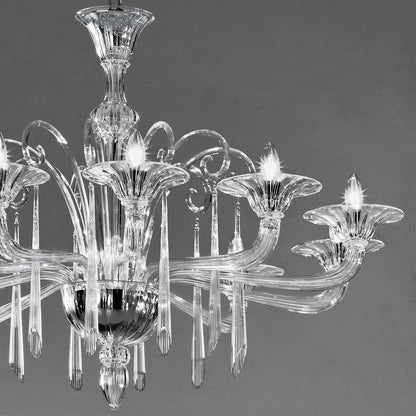 Murano Glass Chandelier With Fluted Pendants