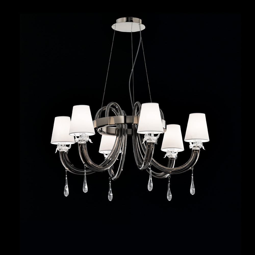 Grey Murano Glass Chandelier With Silk Shades