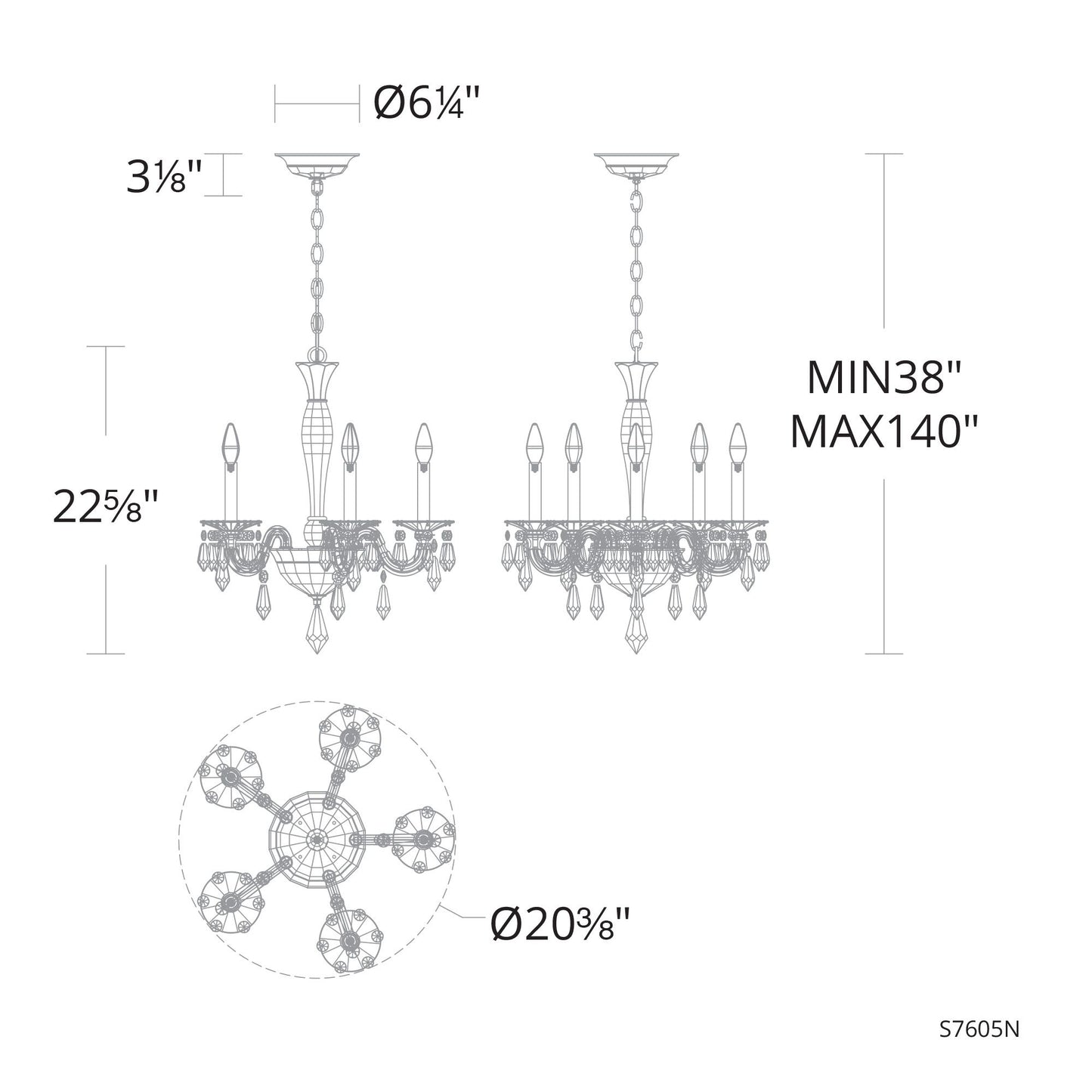 Napoli 22.6"H x 20.4"W 5-Lt Crystal Chandelier in Hrlm Bronze