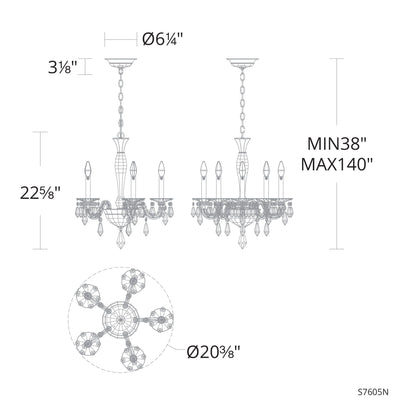 Napoli 22.6"H x 20.4"W 5-Lt Crystal Chandelier in Hrlm Bronze