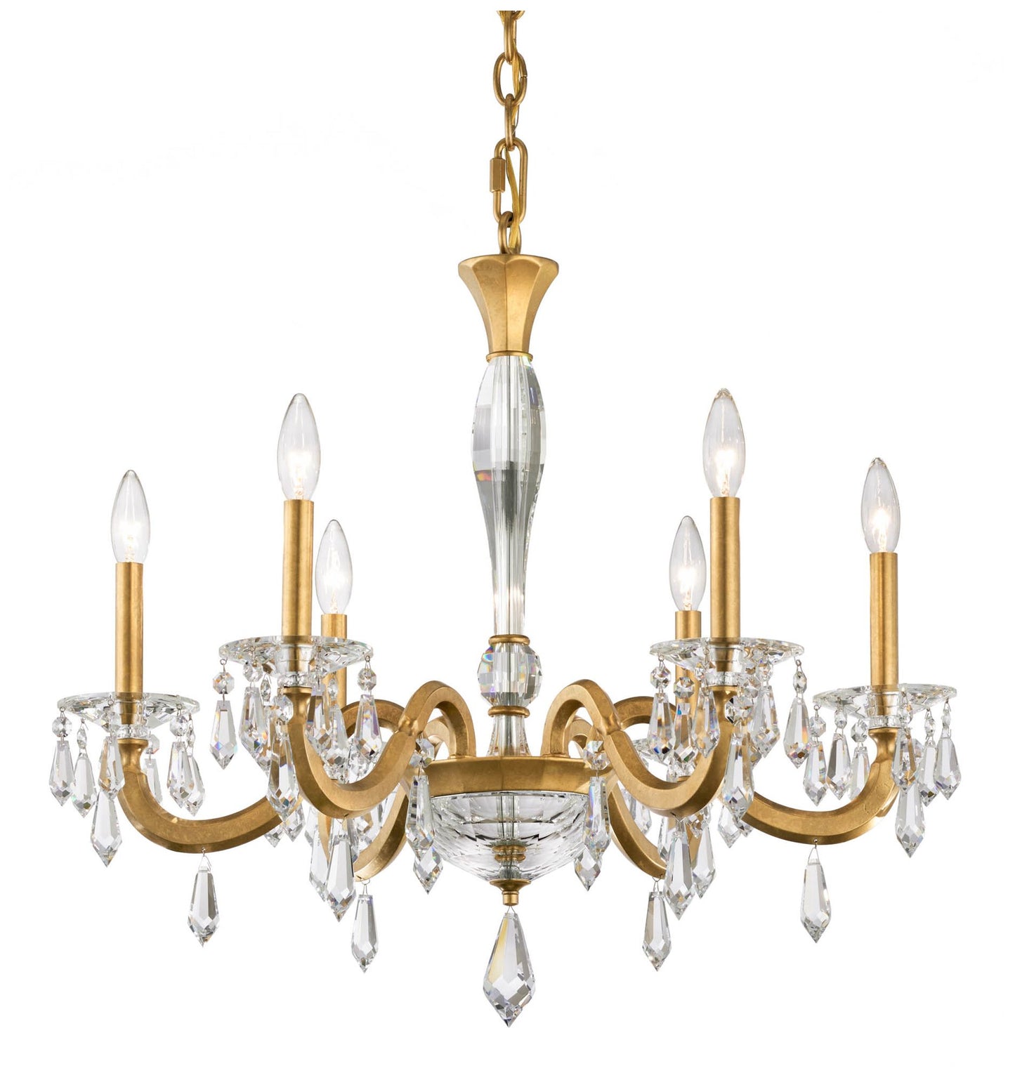 Napoli 24.6"H x 28.1"W 6-Lt Crystal Chandelier in Hrlm Gold