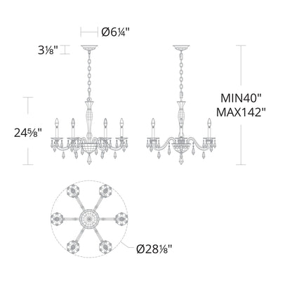 Napoli 24.6"H x 28.1"W 6-Lt Crystal Chandelier in Hrlm Gold