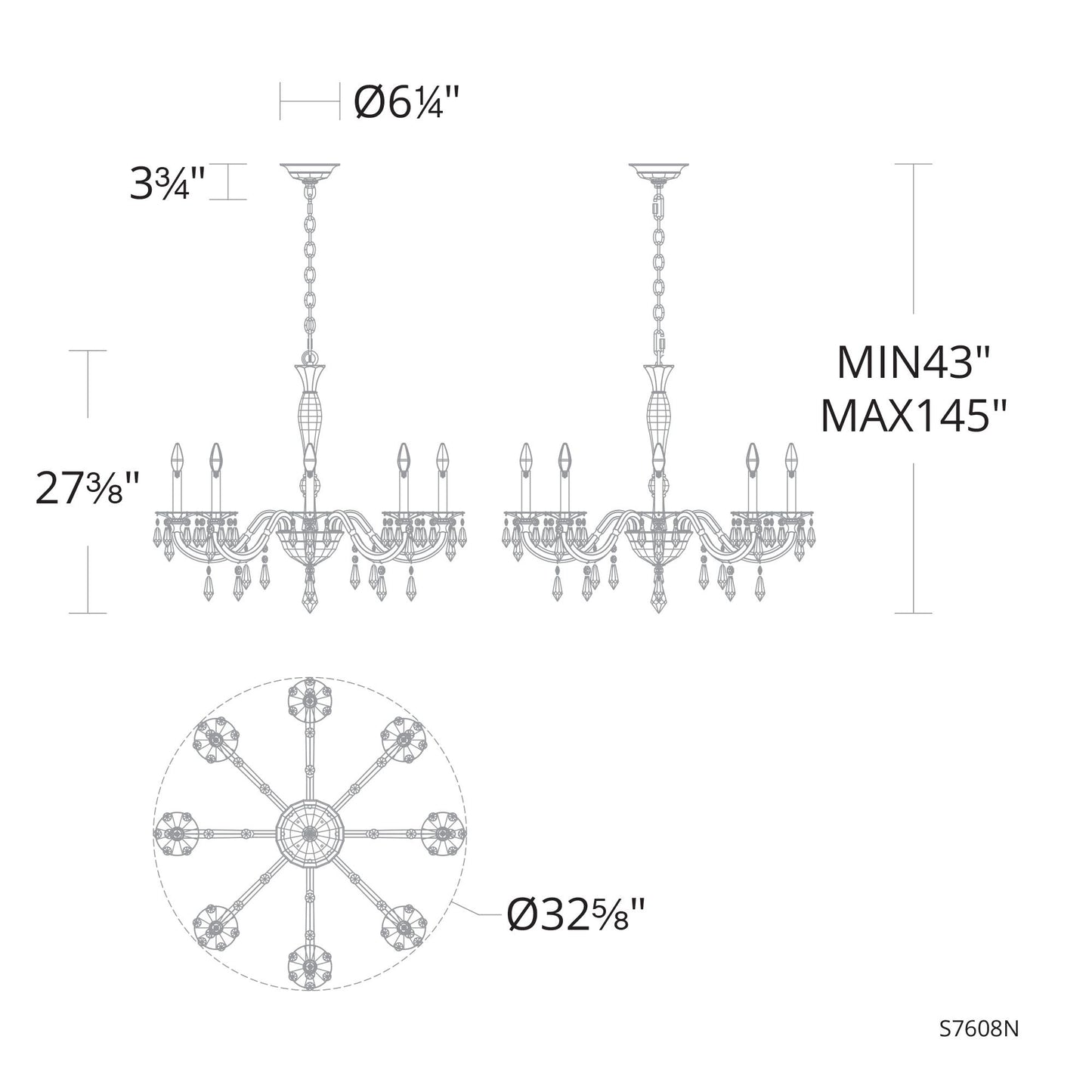 Napoli 27.4"H x 32.6"W 8-Lt Crystal Chandelier in Hrlm Gold