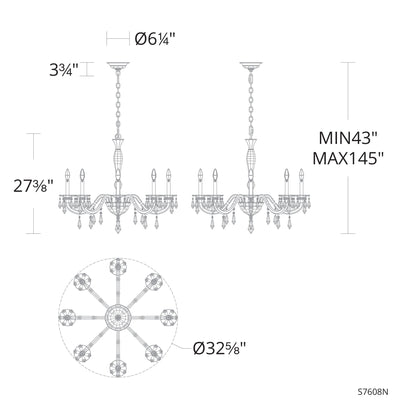 Napoli 27.4"H x 32.6"W 8-Lt Crystal Chandelier in Hrlm Gold