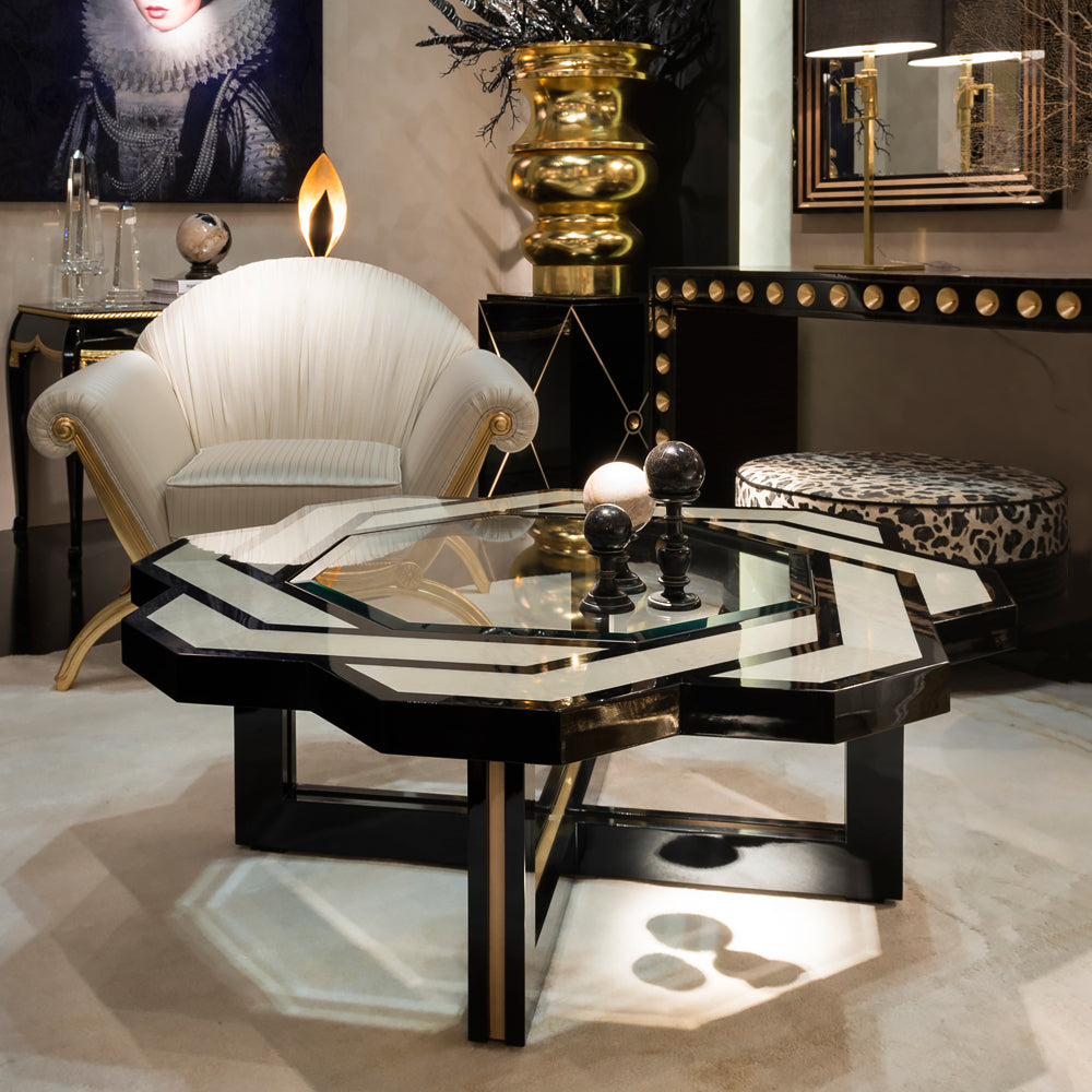 Neoclassical Guilloche Design Circular Coffee Table