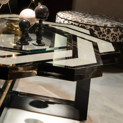 Neoclassical Guilloche Design Circular Coffee Table