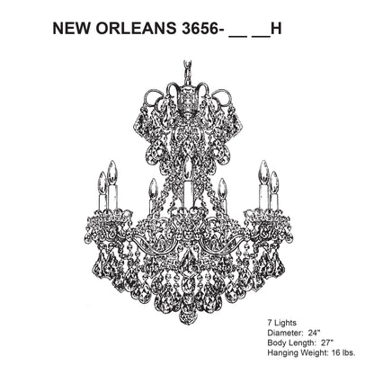 New Orleans 27"H x 24"W 7-Light Crystal Chandelier in Black Pearl