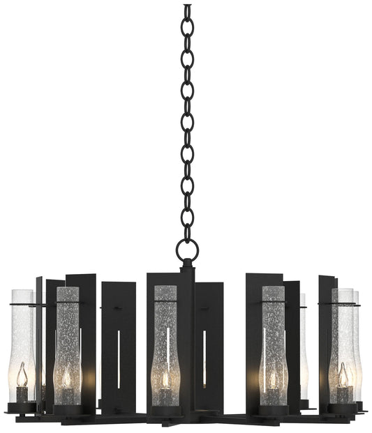 New Town 30" Wide 10 Arm Black Chandelier With Seeded Clear Glass