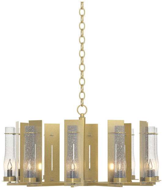 New Town 30" Wide 10 Arm Modern Brass Chandelier With Seeded Clear Gla