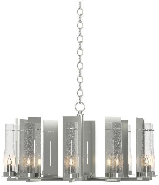 New Town 30" Wide 10 Arm Sterling Chandelier With Seeded Clear Glass