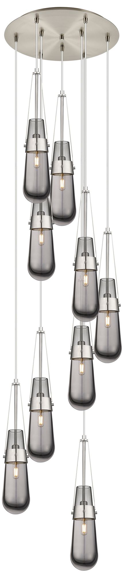 Newton Cone 27.25"W 12 Light Brushed Nickel Multi Pendant w/ Seedy Sha