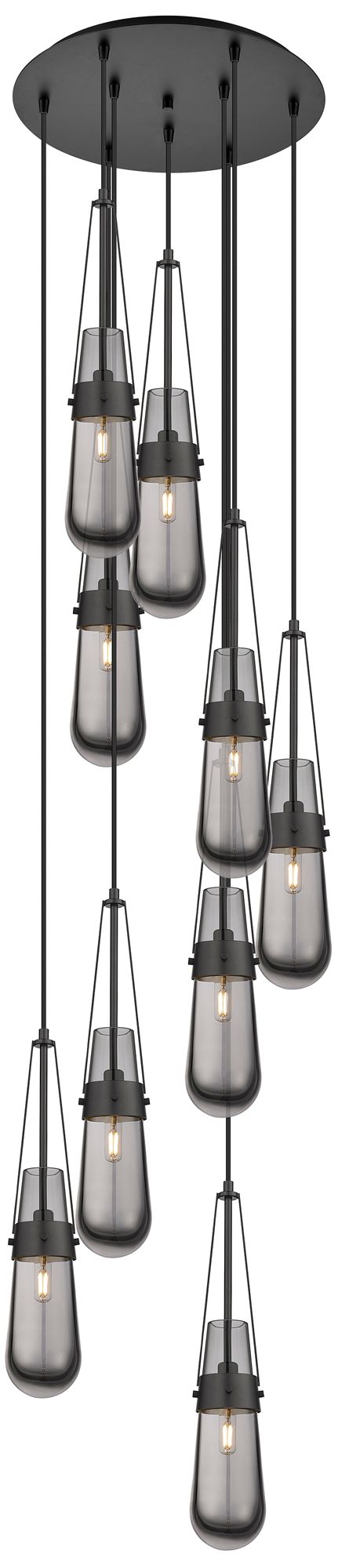 Newton Cone 27.25"W 12 Light Matte Black Multi Pendant w/ Light Smoke