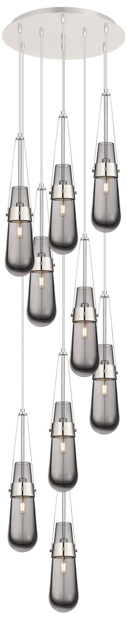 Newton Cone 27.25"W 12 Light Polished Nickel Multi Pendant w/ Smoke Sh