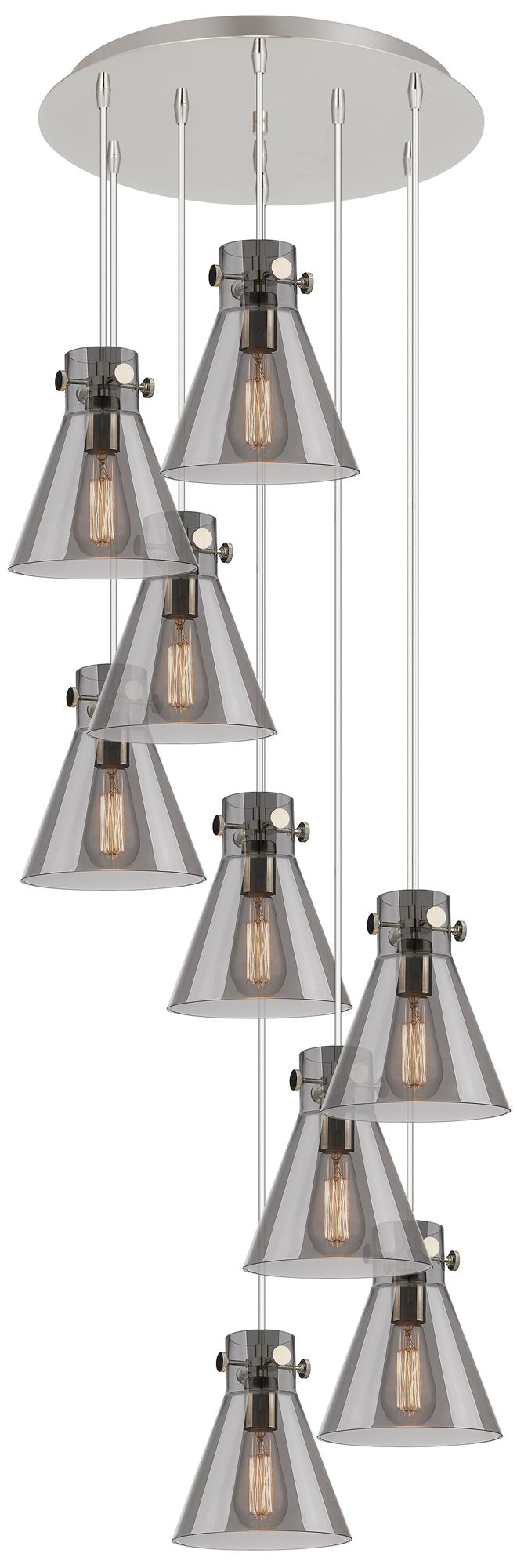 Newton Cone 39.75"W 5 Light Polished Nickel Linear Pendant w/ White Sh