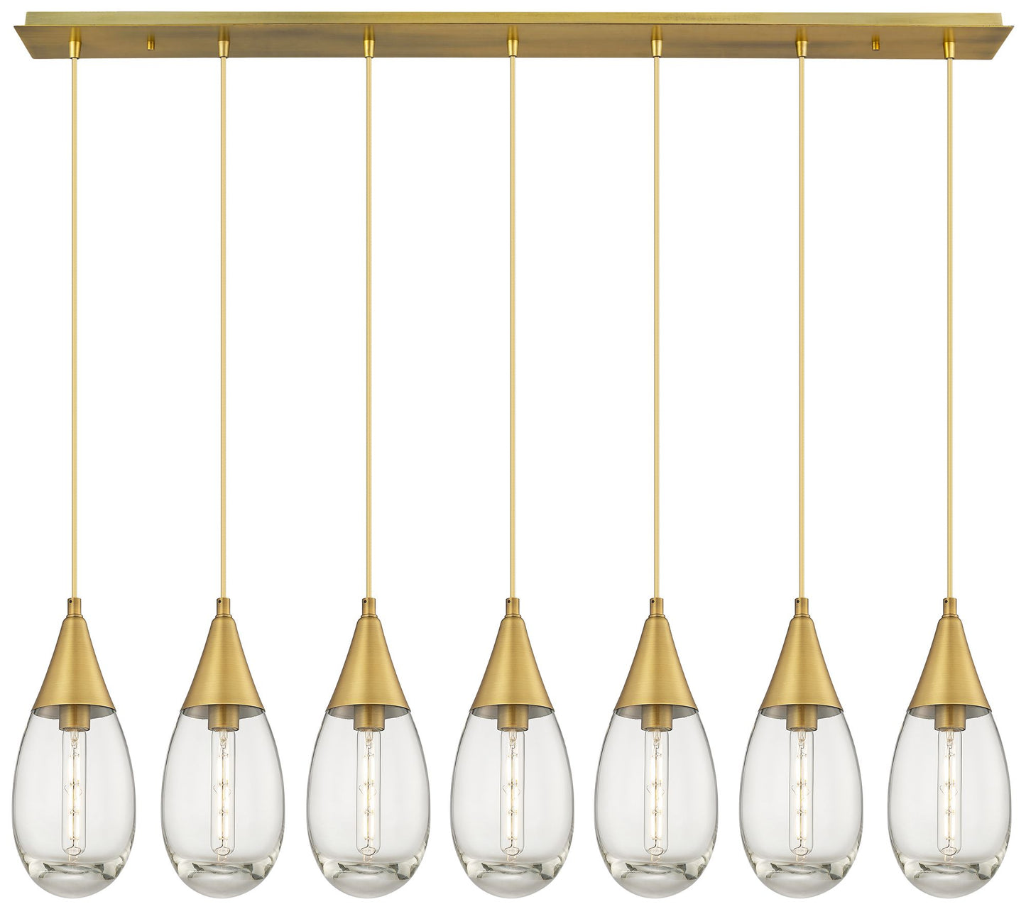 Newton Cone 51.75" Wide 7 Light Brushed Brass Linear Pendant w/ Seedy