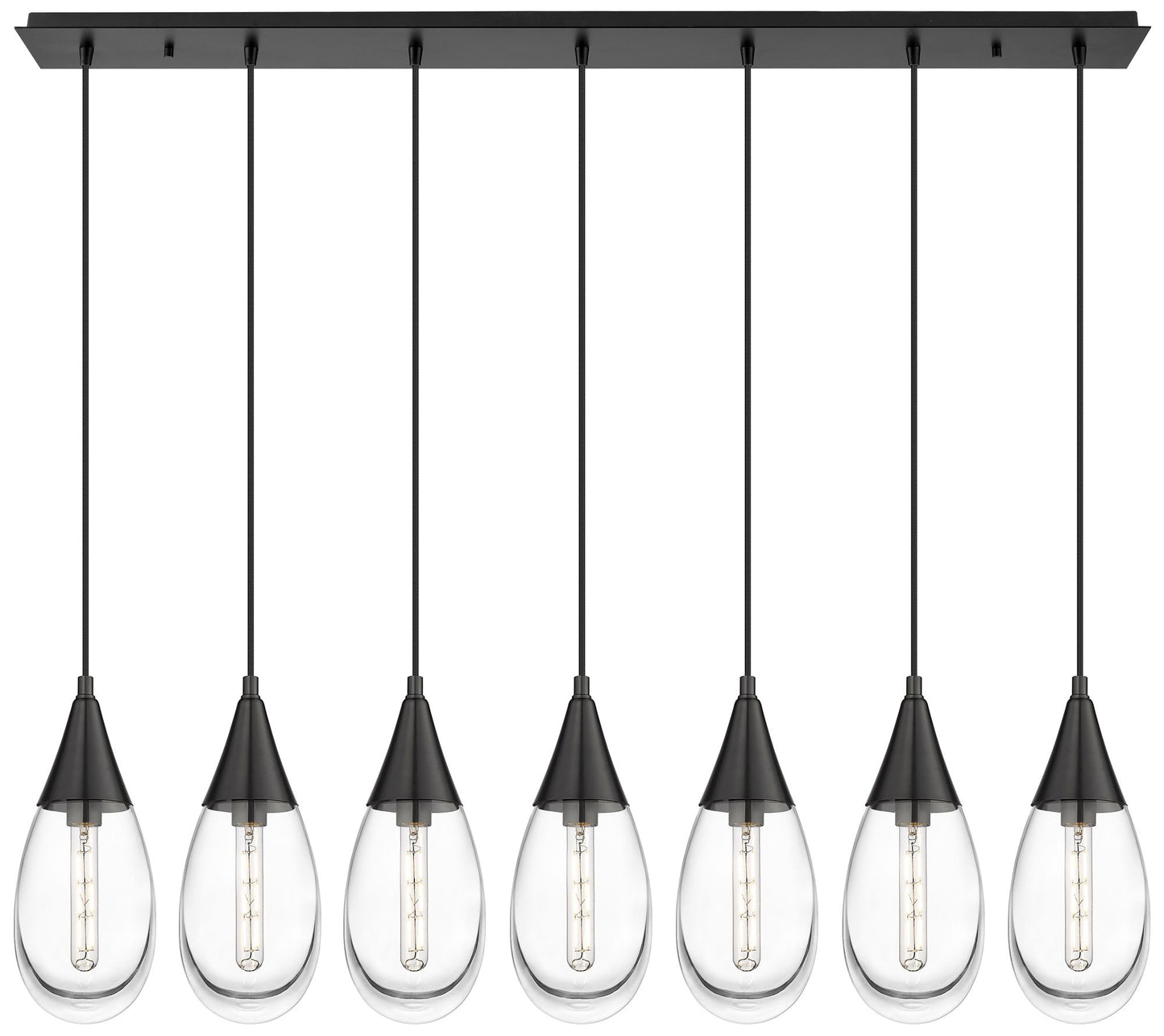 Newton Cone 51.75" Wide 7 Light Matte Black Linear Pendant With White