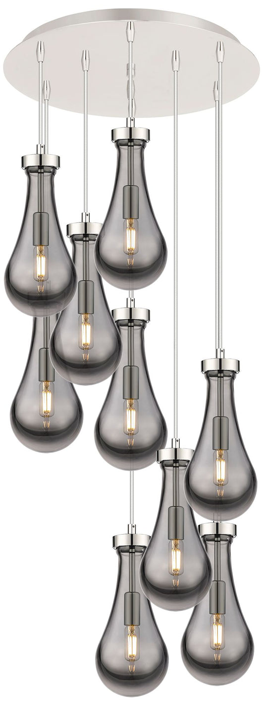 Newton Sphere 27.25"W 12 Light Polished Nickel Multi Pendant w/ White