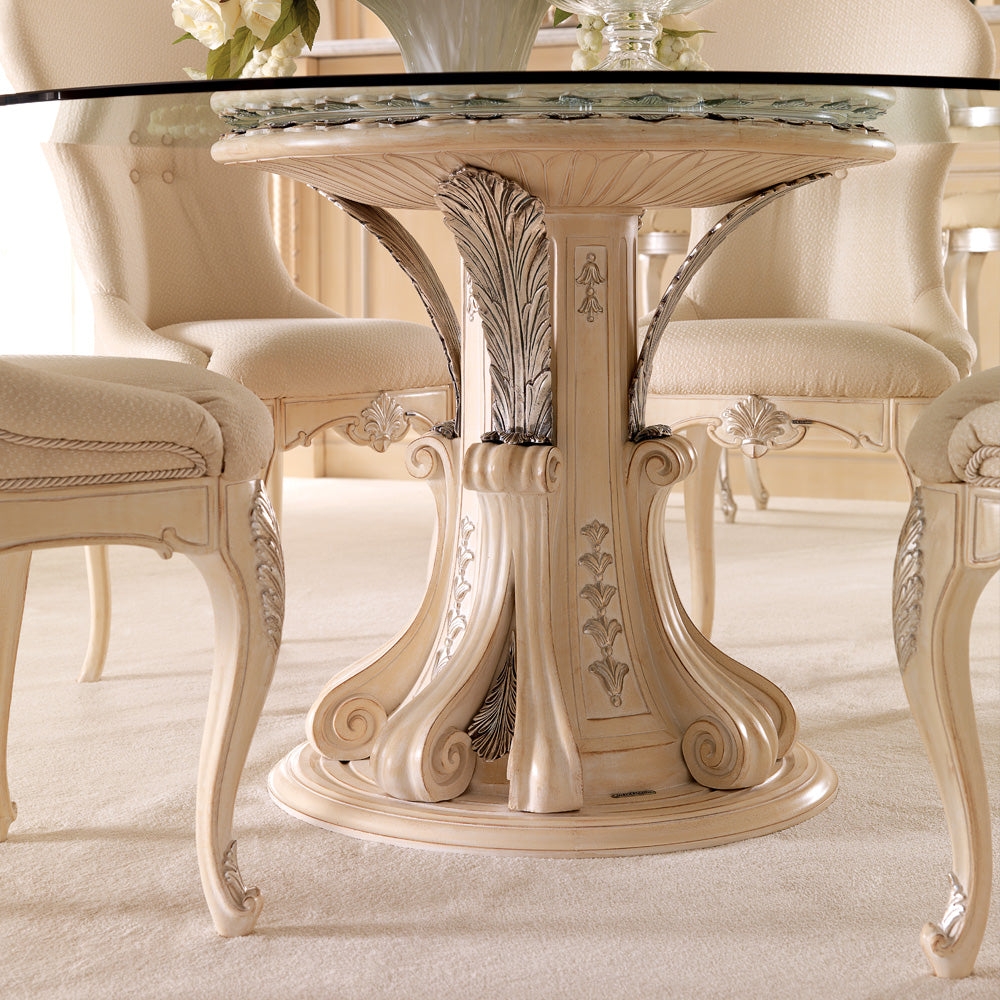 Opulent Italian Round Glass Dining Table Set