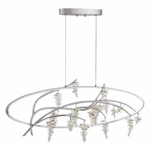 Orchard LED 48 Inch Organic Oval Silver Leaf Linear Crystal Chandelier