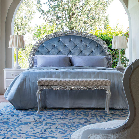 Ornate Carved Button Upholstered Bed