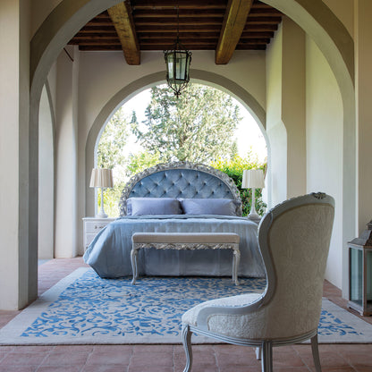 Ornate Carved Button Upholstered Bed