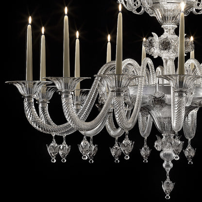 Ornate Floral Glass Chandelier With Candle Details