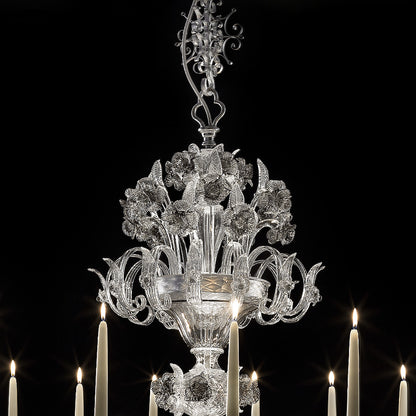 Ornate Floral Glass Chandelier With Candle Details