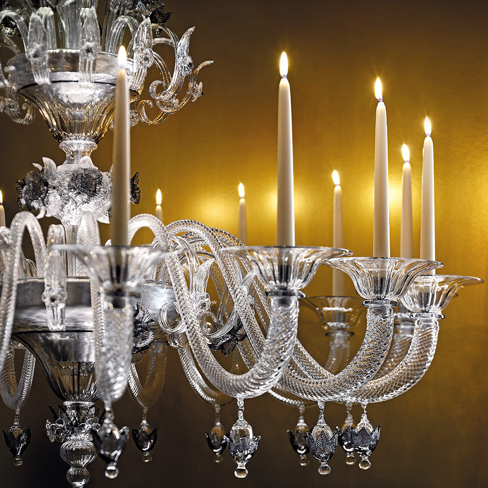 Ornate Floral Glass Chandelier With Candle Details