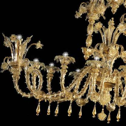 Oval Italian Handcrafted Gold Plated Murano Glass Chandelier