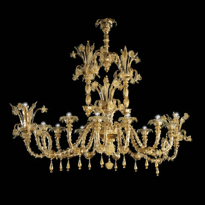 Oval Italian Handcrafted Gold Plated Murano Glass Chandelier