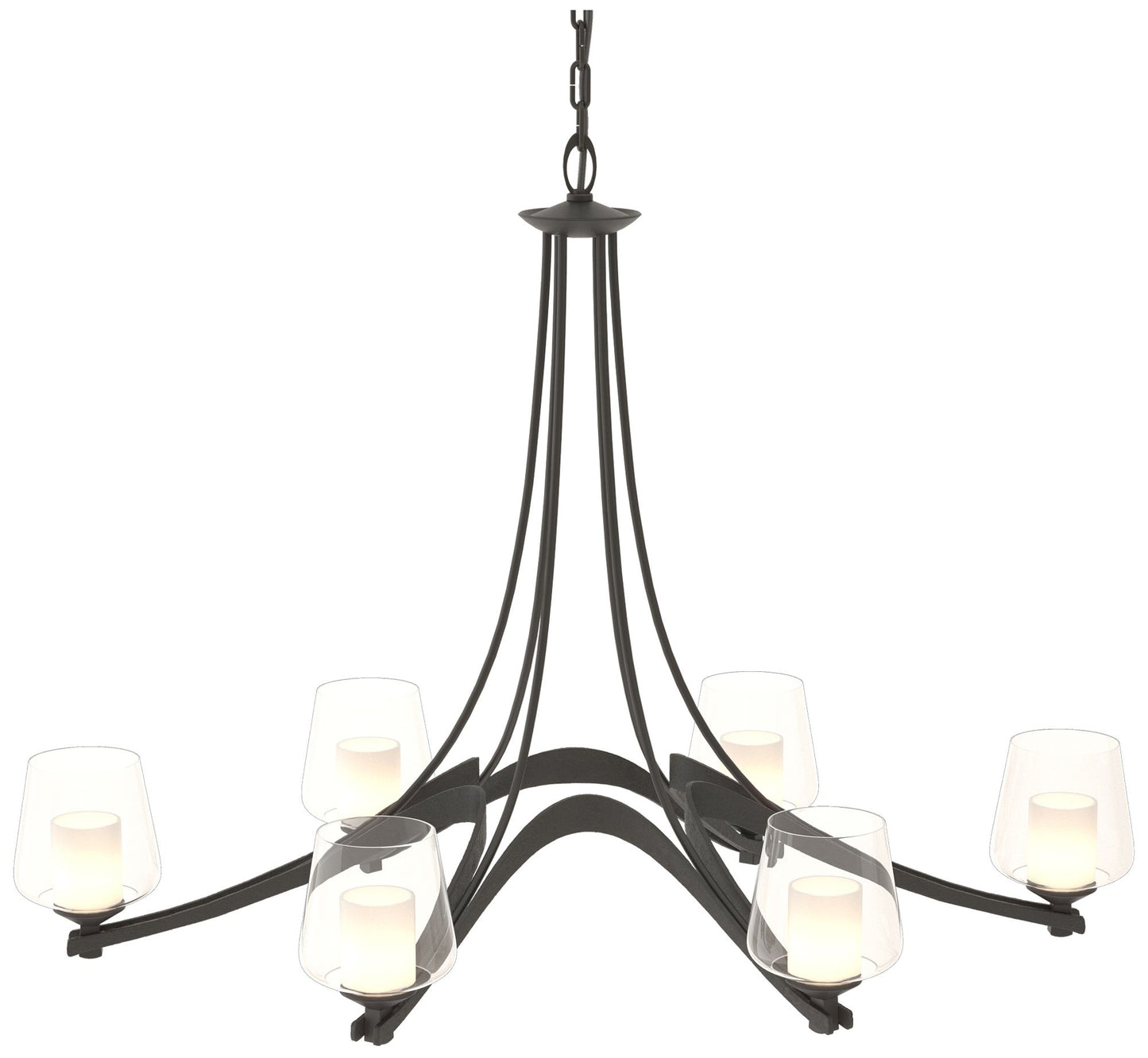 Oval Ribbon 38.5" Wide 6 Arm Black Chandelier With Opal and Clear Glas