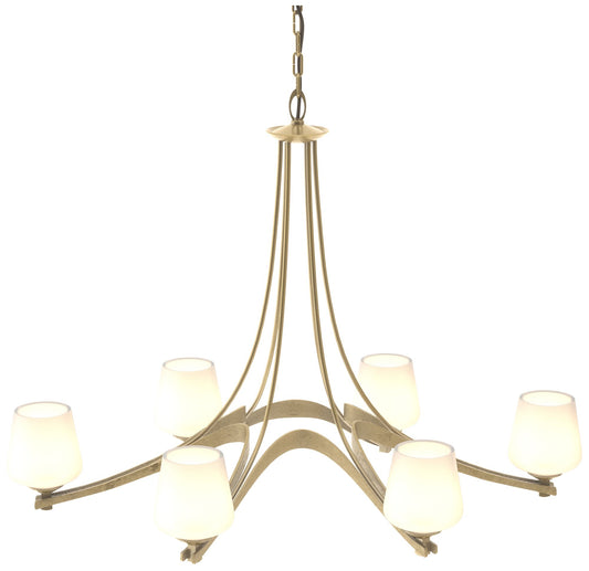 Oval Ribbon 38.5" Wide 6 Arm Modern Brass Chandelier With Opal Glass