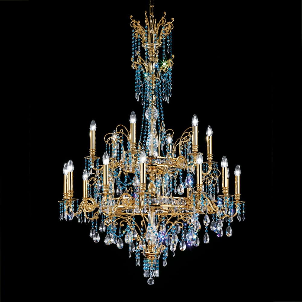 Oversized Glamorous Blue And Gold Chandelier