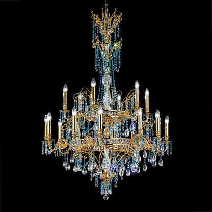 Oversized Glamorous Blue And Gold Chandelier