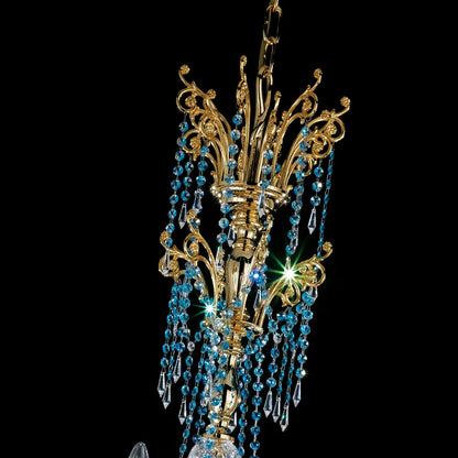 Oversized Glamorous Blue And Gold Chandelier