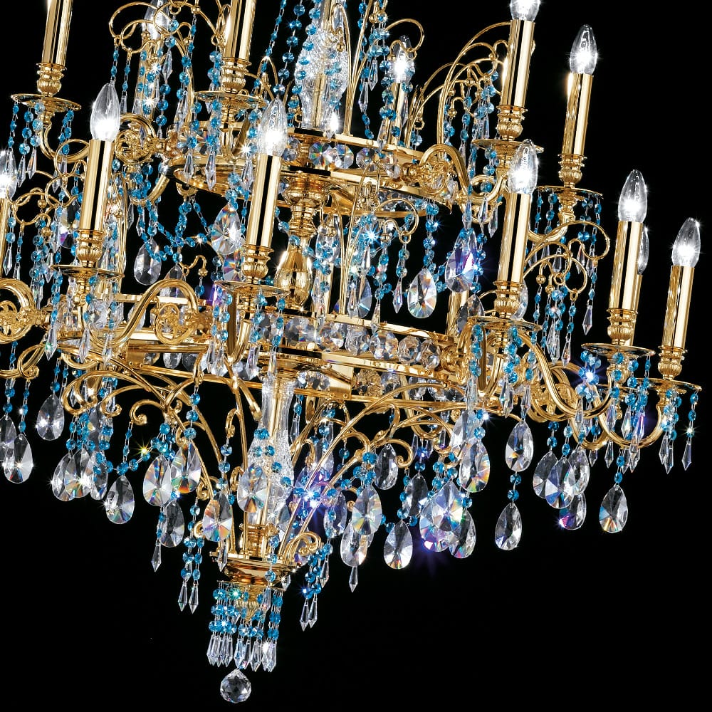 Oversized Glamorous Blue And Gold Chandelier