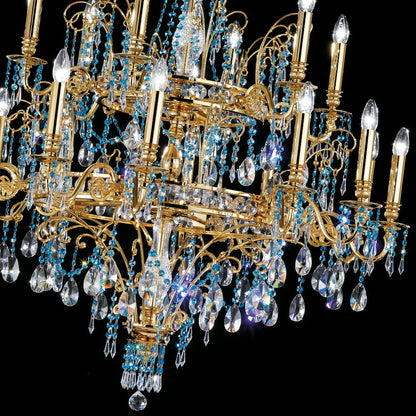 Oversized Glamorous Blue And Gold Chandelier