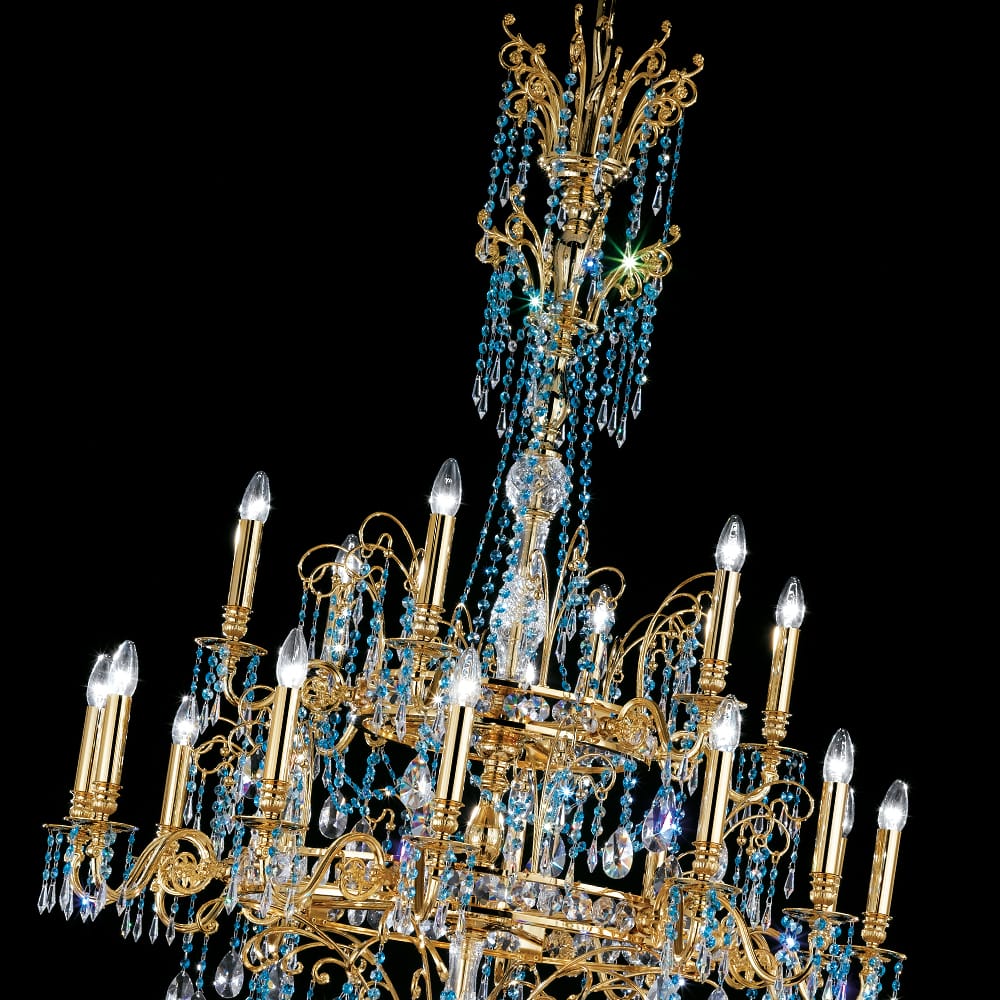 Oversized Glamorous Blue And Gold Chandelier