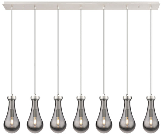 Owego 48.88" Wide 7 Light Brushed Brass Linear Pendant w/ Light Smoke